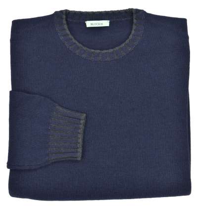 BLOCK23 uomo maglia girocollo blu lana e cashmere M 0730 G 04307