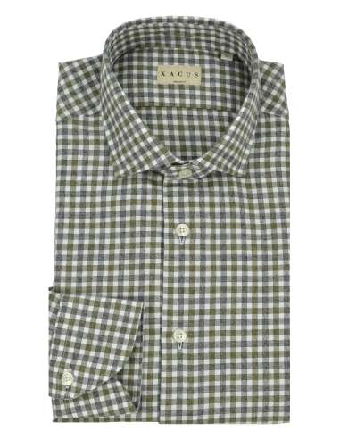 XACUS man beige checked shirt tailor fit 31128.005 748ML