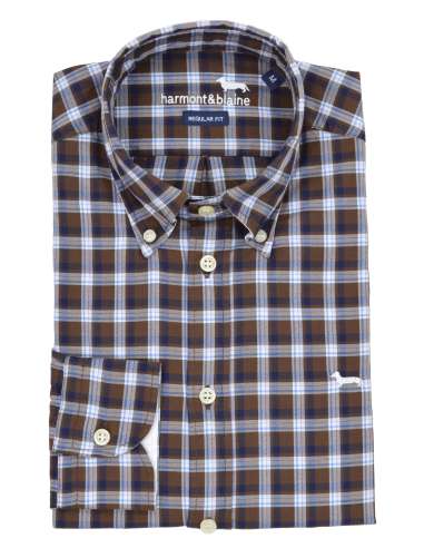 HARMONT & BLAINE man brown tartan shirt CRI011 B 012049 702