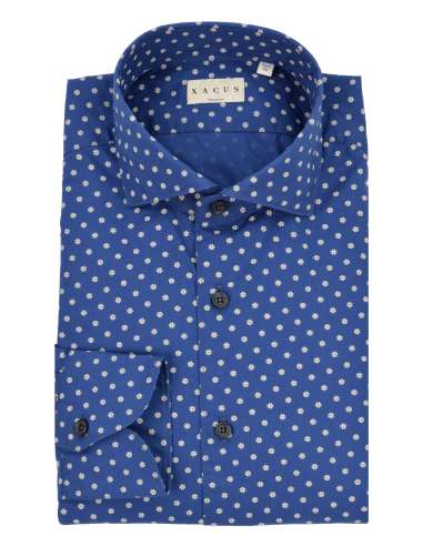 XACUS uomo camicia fiori blu tailor fit 41527.004 722ML WASHED SHIRT