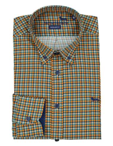 HARMONT & BLAINE man orange pied-de-poule shirt CRK026 M 012582 418