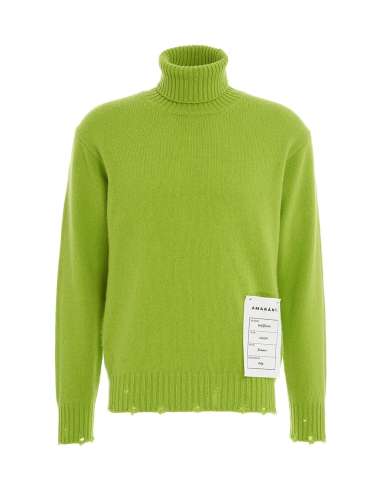 AMARANTO uomo maglia dolcevita con strappi verde B9R0087 KIWI