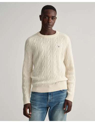 GANT man white lambswool cable crew neck 8050173 130 CREAM