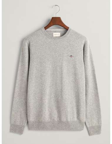 GANT man gray lambswool crew neck sweater 87211 93 GREY MELANGE