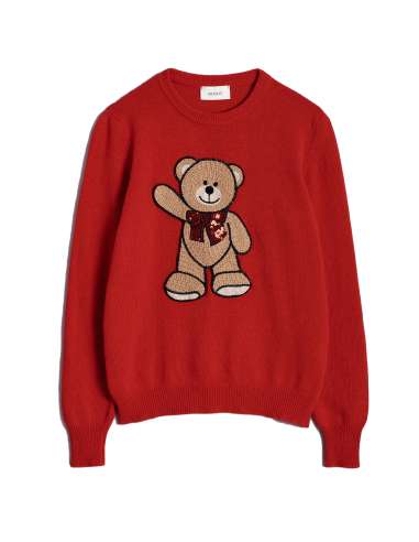 VICOLO woman red christmas teddy bear crew neck pullover 77259R