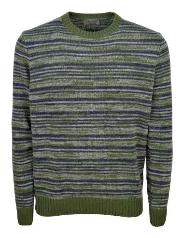 FERRANTE uomo maglia paricollo righe verde 100% merino 50U30124 406