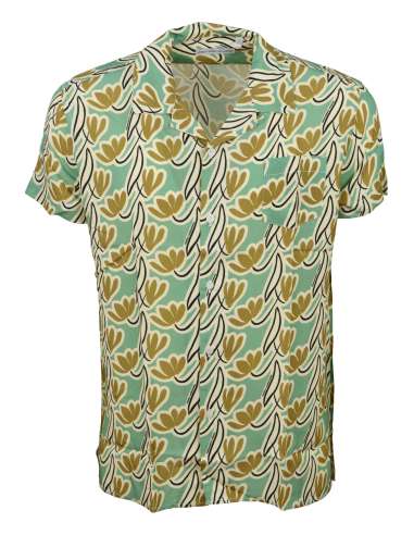 DANIELE ALESSANDRINI GREY man green flower shirt C1708B15014400 78