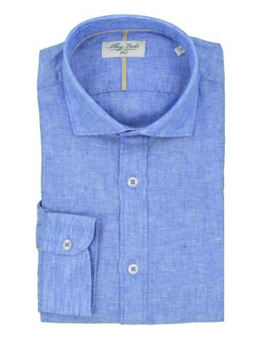 ALLEY DOCKS 963 uomo camicia celeste 100% lino AU24S02CA ESTATE BLUE