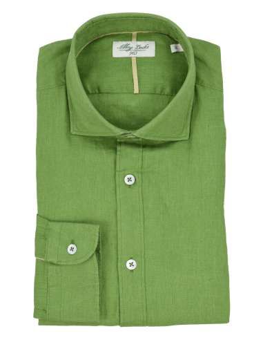 ALLEY DOCKS 963 uomo camicia verde 100% lino AU24S02CA PESTO GREEN