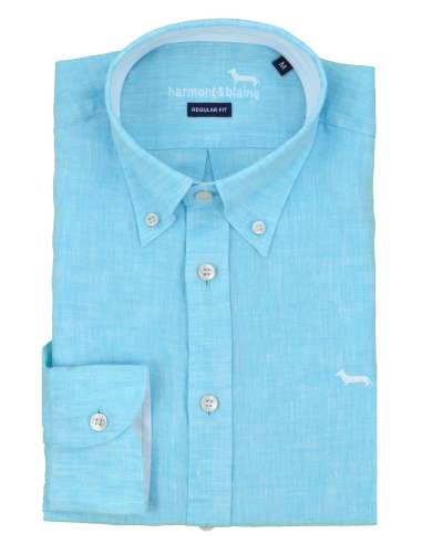 HARMONT & BLAINE uomo camicia lino turchese REGULAR CRL014 B 010883 829