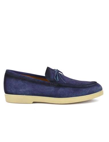 J.J. ITALIAN LUXURY ARTCRAFT uomo scarpa mocassino suede blu EDO2