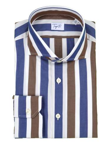 TOGATI man brown and blue striped shirt ROBY RO07/04