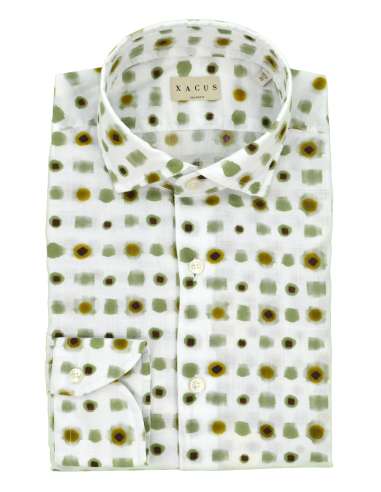 XACUS man green and white polka dots shirt 61567.001 748ML WASHED SHIRT