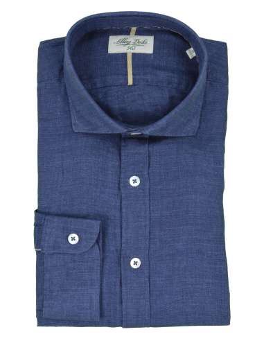 ALLEY DOCKS 963 uomo camicia blu 100% lino AU24S02CA DENIM