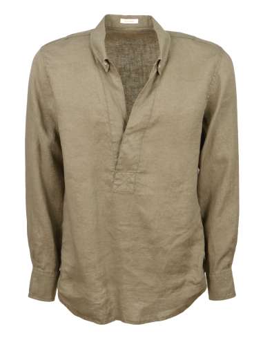 OFFICINA 36 uomo camicia lino senza bottoni beige CAMICIA 3018 CONAN