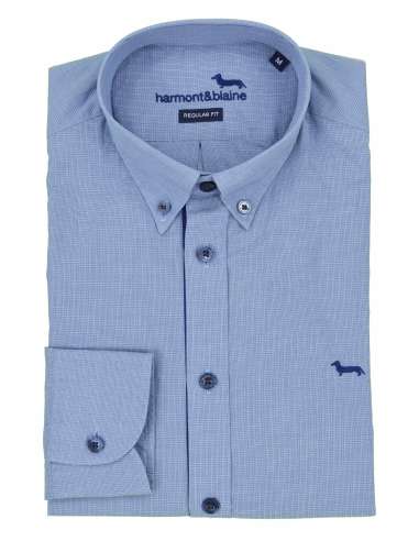 HARMONT & BLAINE men's micro pattern blue shirt CRM505 M 002956 800