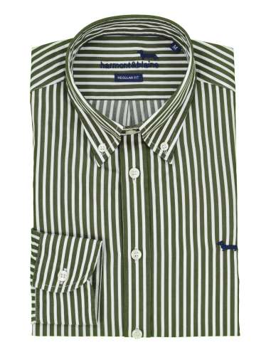 HARMONT & BLAINE uomo camicia righe verde REGULAR CRM001 B 012931 675