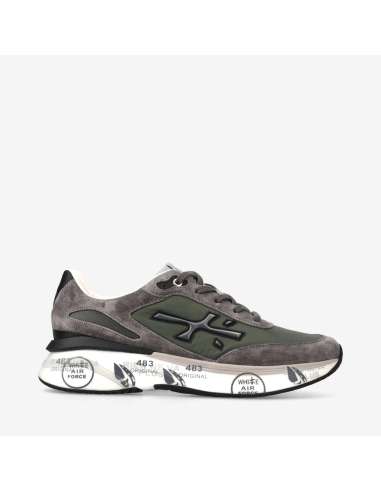 PREMIATA Sneakers uomo MOERUN 7106 in tessuto tecnico verde e camoscio marrone