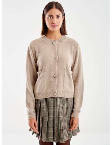 VICOLO Cardigan donna 77100S BEIGE con bottoni gioiello beige