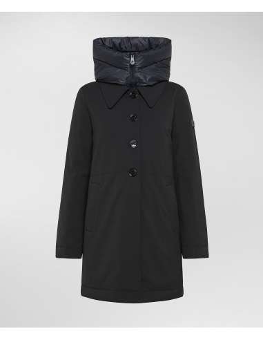 PEUTEREY Giacca cappotto donna con bottoni e ampio cappuccio col. nero TILMA TJ NER