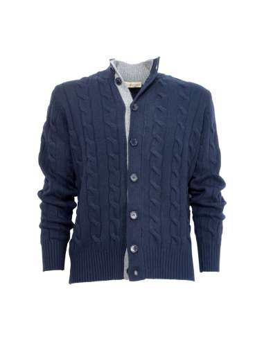 CASHMERE COMPANY Maglia uomo IU205719 1210 cardigan in lana e cashmere a trecce blu