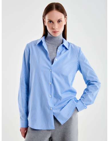 VICOLO Camicia donna TS1673 a righe in cotone azzurro