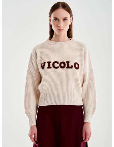 VICOLO Maglia donna 77155S BEIGE pullover con patch brand beige