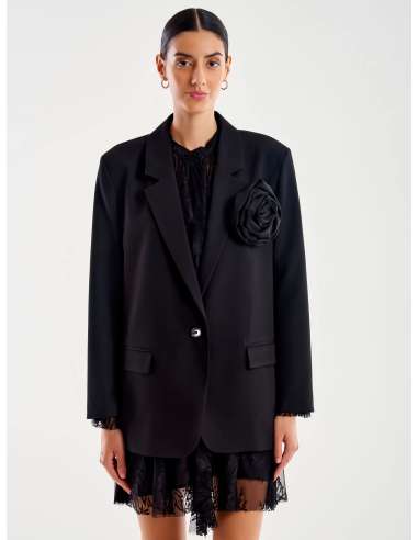 VICOLO Giacca donna TS0653 NERO Blazer oversize nero con dettaglio rosa