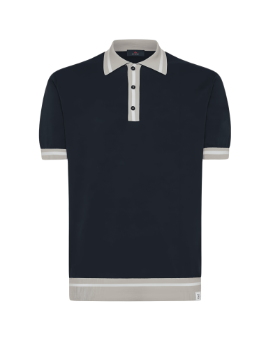 PEUTEREY Maglia uomo PEU5453 99012133 215DP polo blu in tricot di cotone con dettagli a contrasto