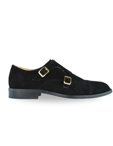 OFFICINA 36 man black suede double monk strap shoes U-6002