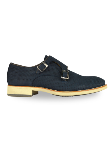 J.J. ITALIAN LUXURY ARTCRAFT uomo scarpa doppia fibbia blu 375 NABUK