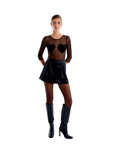 VICOLO Maglia donna US0018 body trasparente con dettaglio cuori nero
