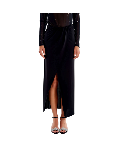 VICOLO Gonna midi donna US0036 NERO con spacco centrale