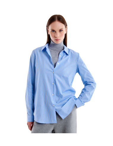VICOLO Camicia donna TS1673 a righe in cotone azzurro