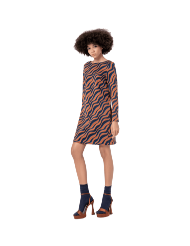 SURKANA Vestito donna 554MEJA711 jacquard dritto design a onde marrone