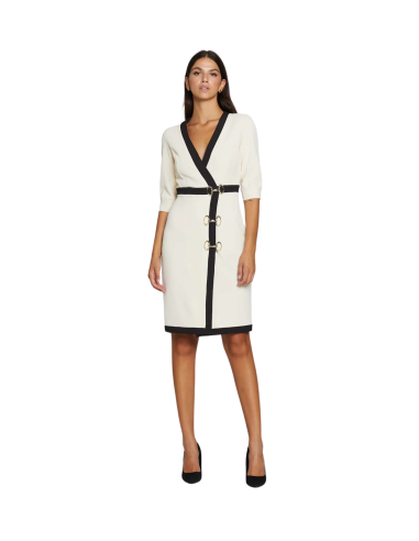 SILENCE LIMITED Vestito donna AB4063 MILK-NERO con scollo a V bianco e nero