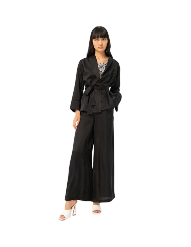 SURKANA donna giacca kimono in raso liscio nero 524ESSA326 00
