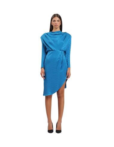 SILENCE LIMITED donna abito COLLAR PAVONE blu ottanio in raso con rombi