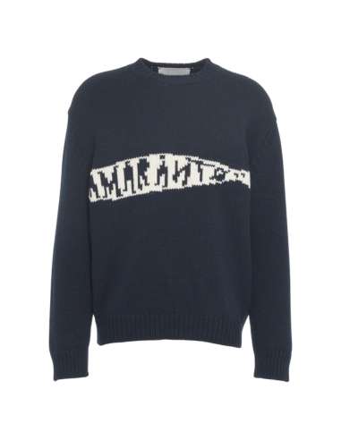 AMARANTO Maglia uomo B9F0097 BLU maglione con logo a intarsio