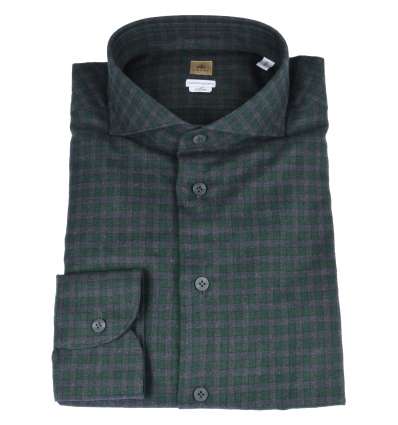 FRADI uomo camicia quadri verde grigio flanella slim CN6333 0553