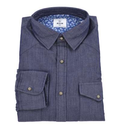 AT.P.CO uomo camicia blu scuro chambray con tasche A166RAUL A0556 780