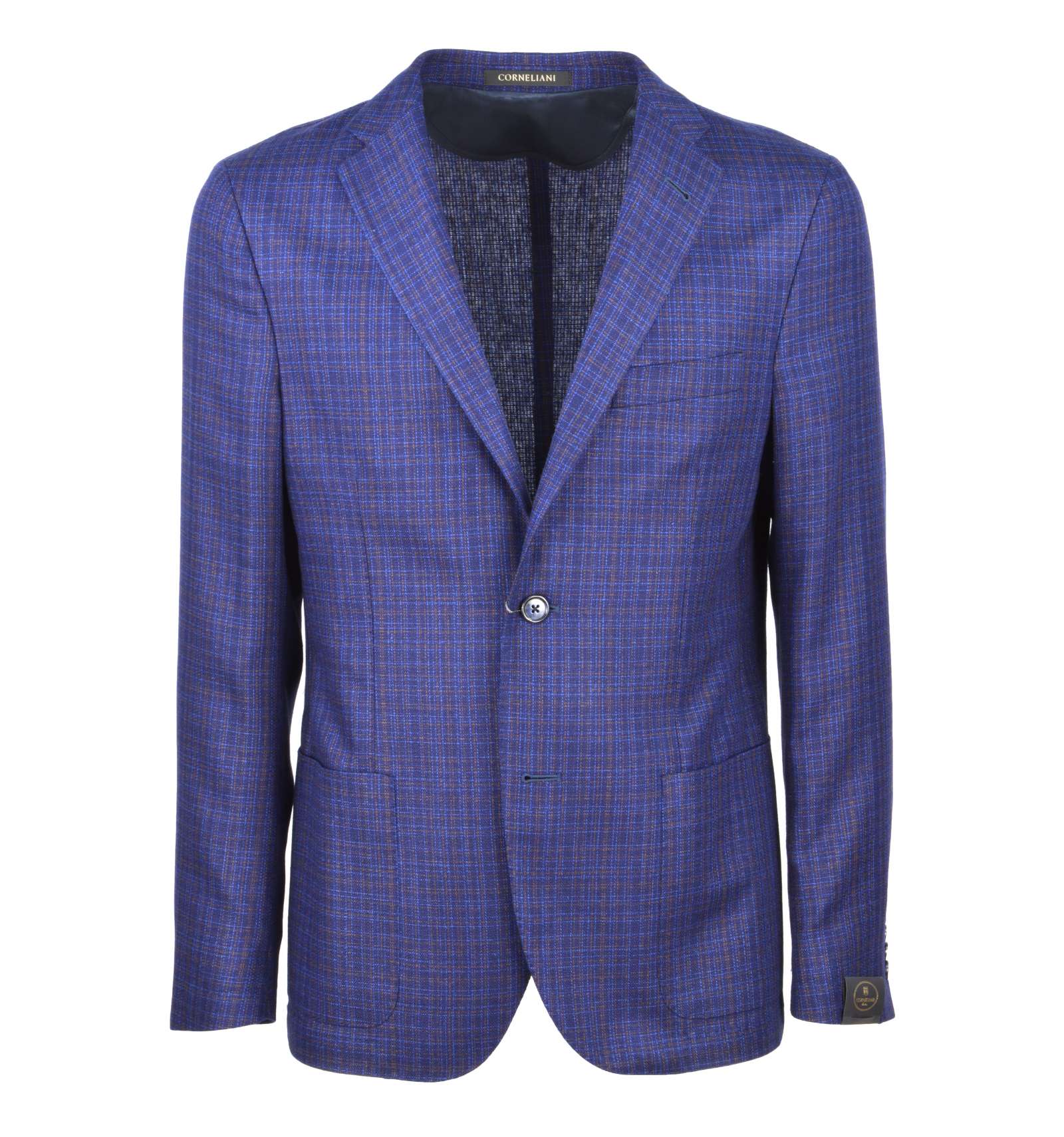 CORNELIANI man blazer jacket check blue 100% silk 81-16225/03 XY73 9 0 ...
