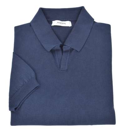 ALPHA uomo polo a maglia blu 100% cotone AU-7004BS 4010